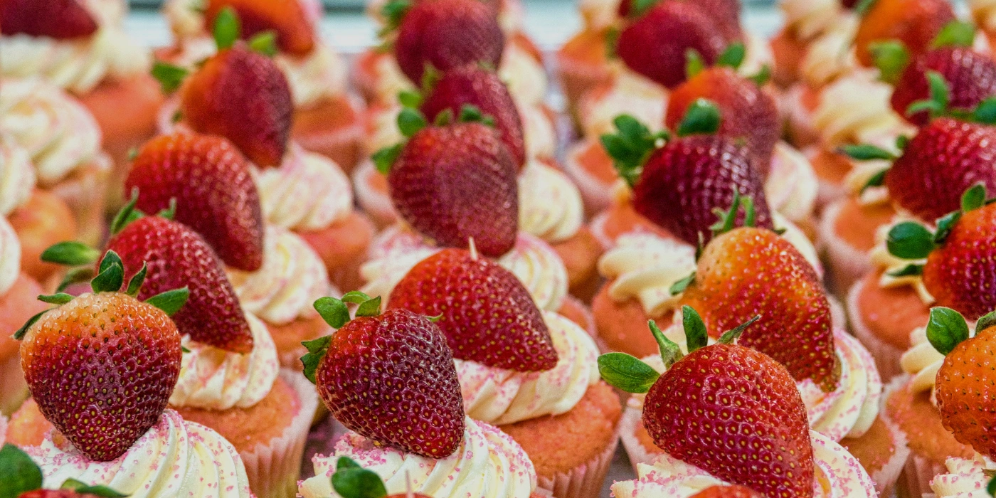 strawberry cupcakes on display- one of the common desserts and sweets in Kundasang