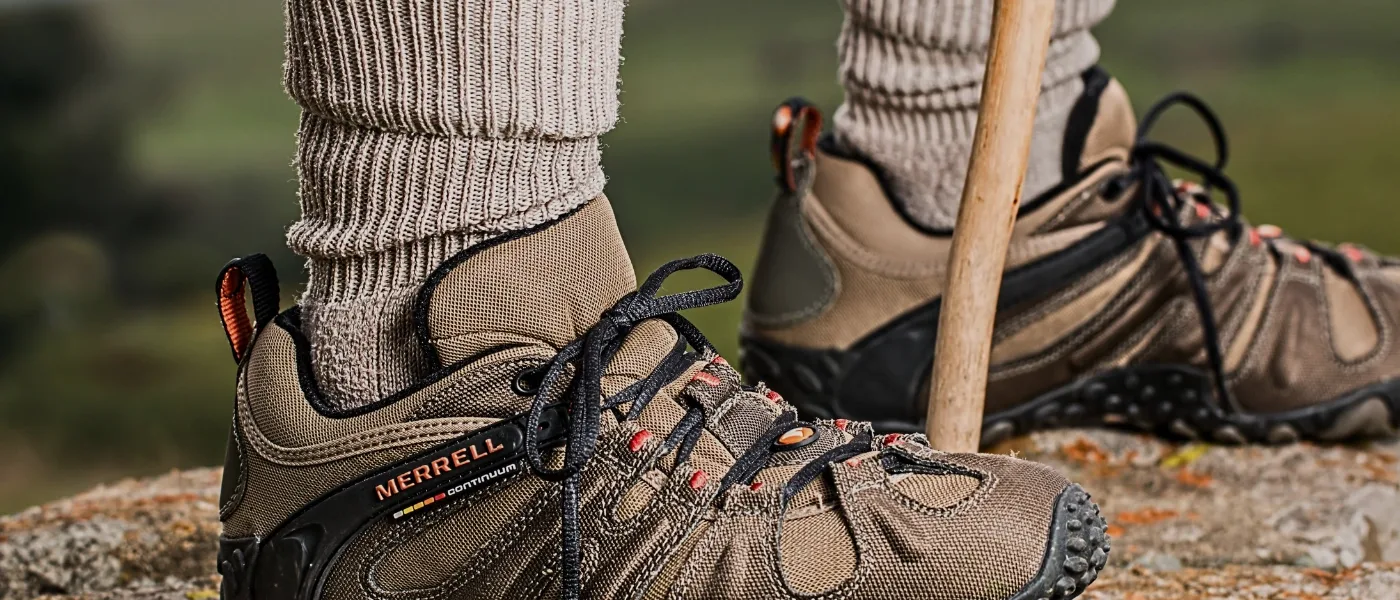 A pair of sturdy hiking shoes recommended for trekking the moderately steep Maragang Hill Trail.