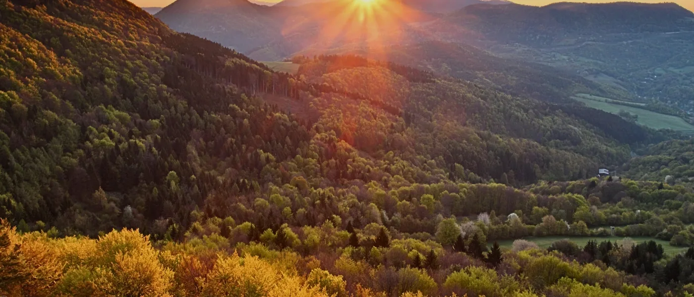 Sunrise view from Kinabalu Park with mountain vistas and lush forest