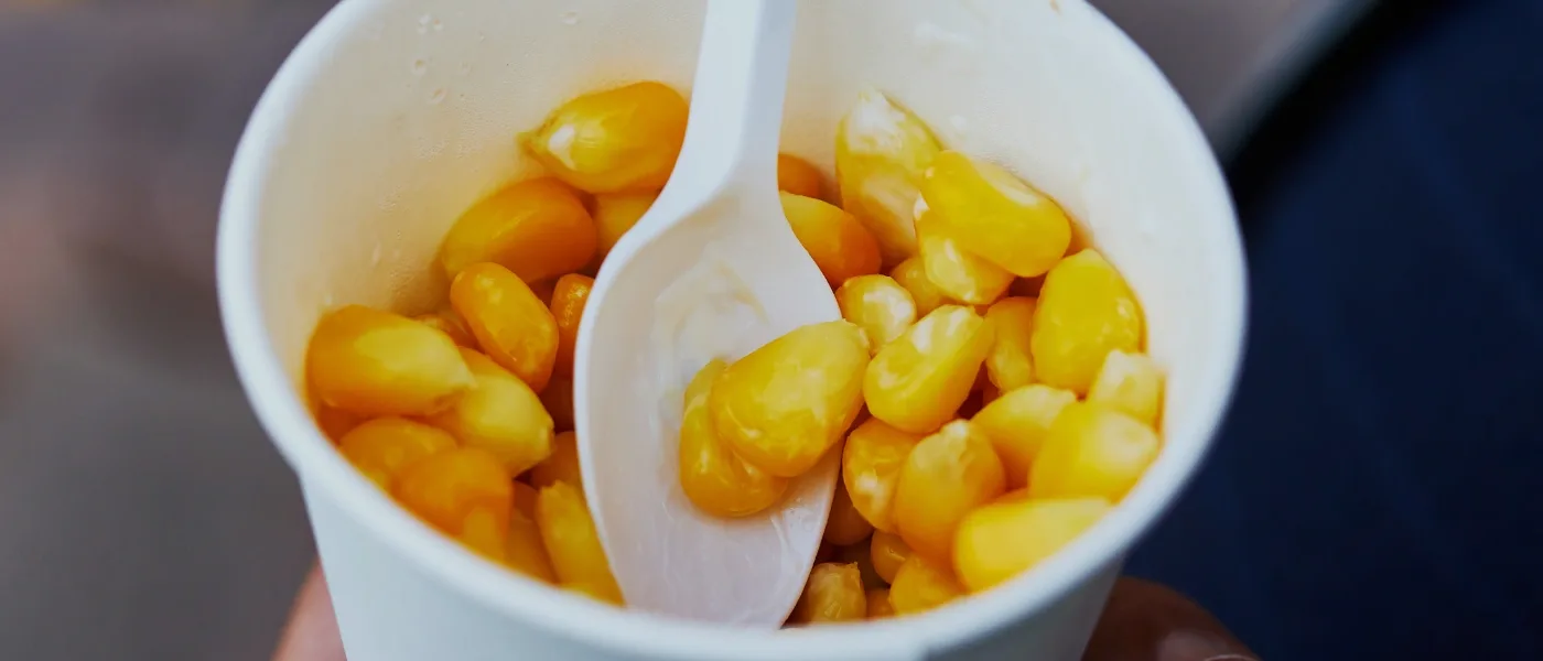Cup of sweet corn kernels served as a popular street snack at Kundasang