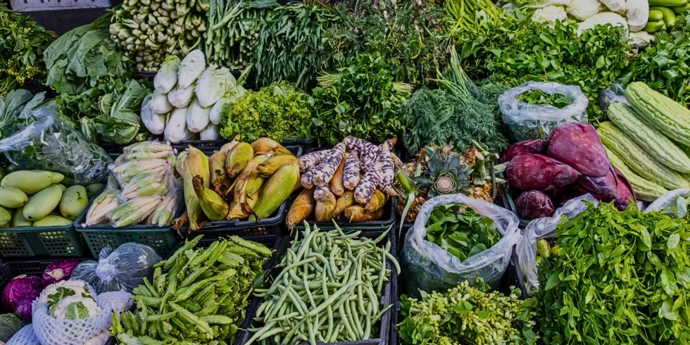 A variety of fresh, colorful fruits and vegetables at Kundasang market, Sabah