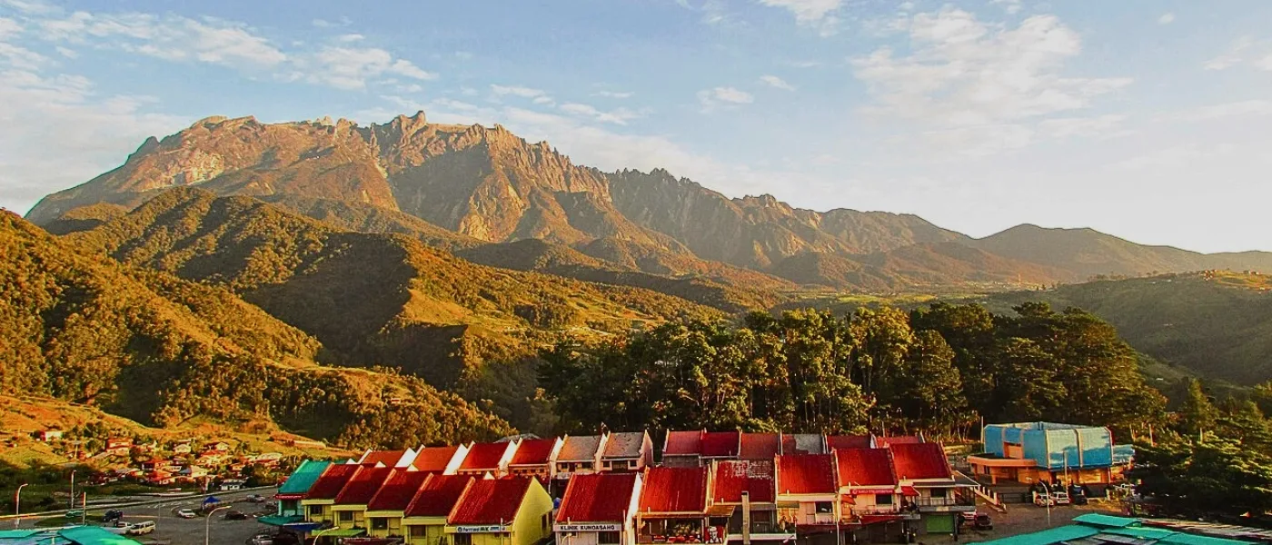 Sunrise view of Mount Kinabalu from Pekan Kundasang town.