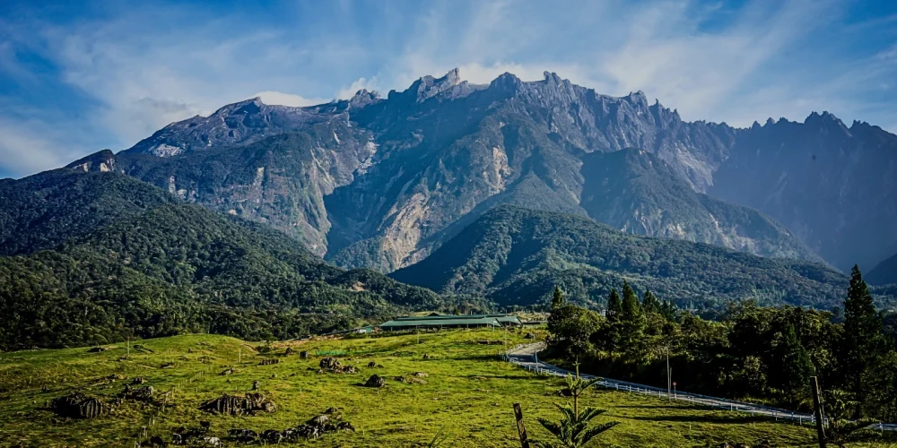 majestic view of mount kinabalu from the distant- the mount kinabalu from kundasang