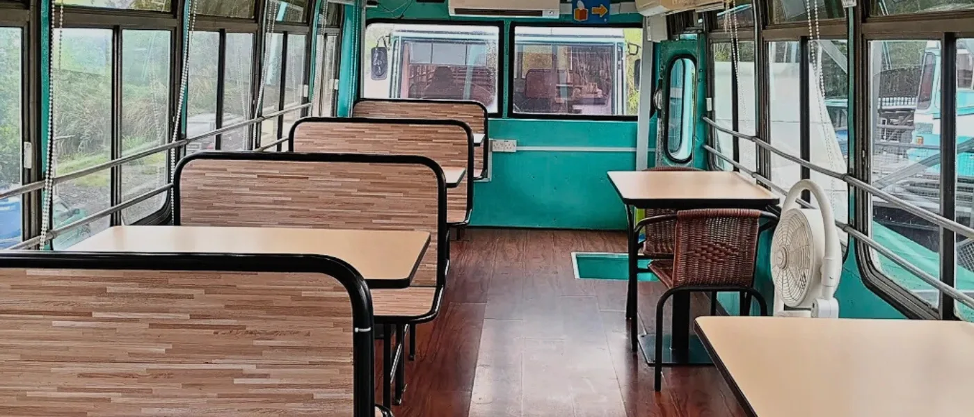 Interior of BW Bus cafe in Kundasang