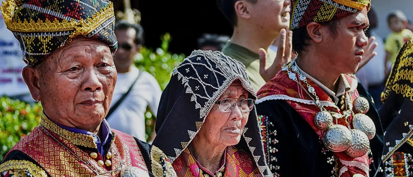 Group of Dusun elderlies in Kundasang wearing traditional clothes.