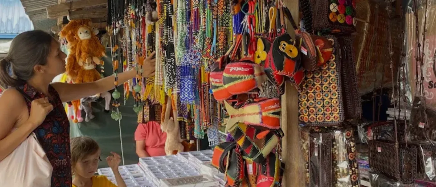 Vibrant handmade beaded accessories displayed at Pekan Nabalu